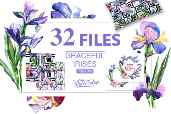 Blue Irises Watercolor Flowers Set Review
