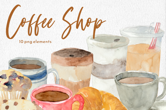 Coffee and Snacks Watercolor Clipart