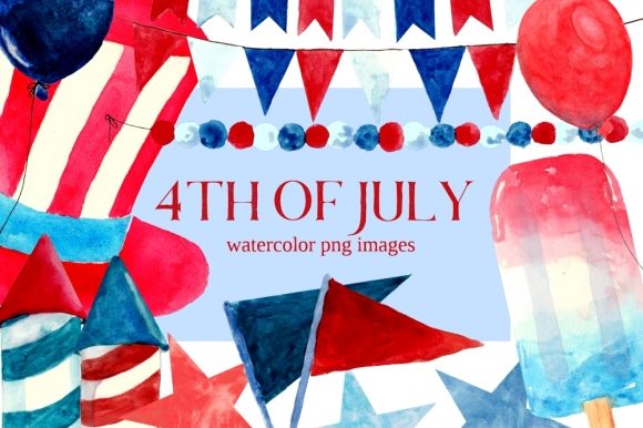 Fourth of July Watercolor Clipart Set