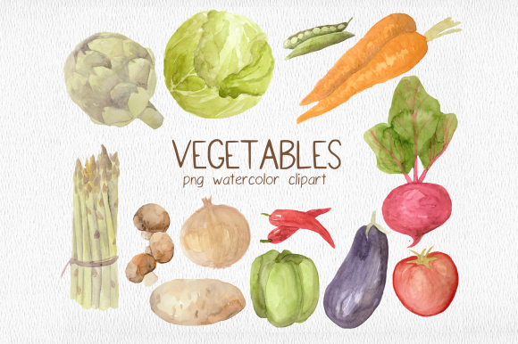 Garden Vegetables Watercolor Clipart Set & Illustrations