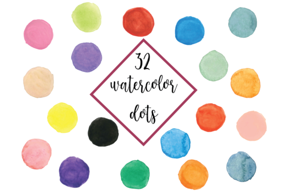 Hand Painted 32 Watercolor Dots & Illustrations