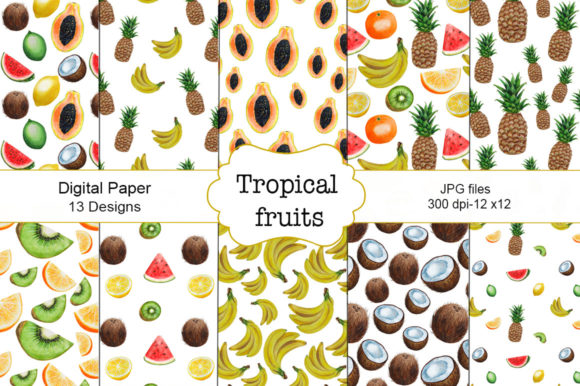 Pattern Tropical Fruits Watercolor & Illustrations