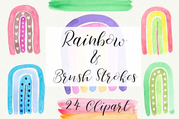 Rainbow Watercolor and Brush Strokes Illustrations