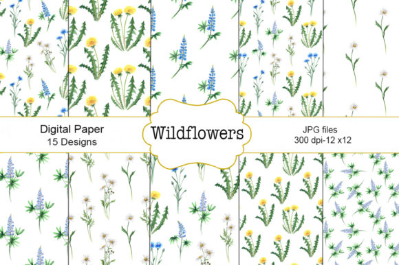 Seamless Patter Wildflowers Watercolor Illustrations