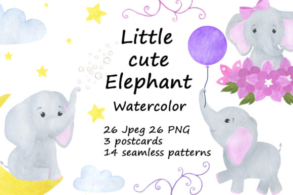 Set Cute Little Elephant Watercolor Review
