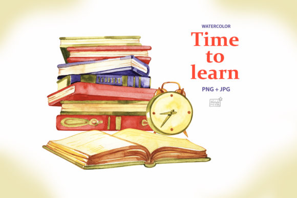 Time to Learn. Watercolor Clipart & Illustrations