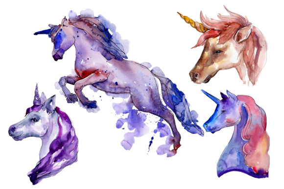 Unicorn Animal World Watercolor Illustrations