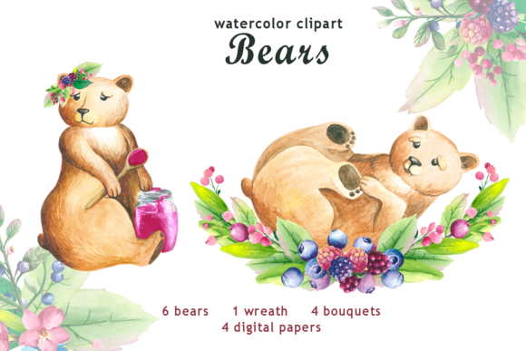 Watercolor Bear Clipart for Crafters