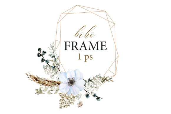 Watercolor Boho Geometrical Frame & Illustrations