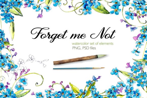 Watercolor Forget-me-nots Cliparts & Illustrations