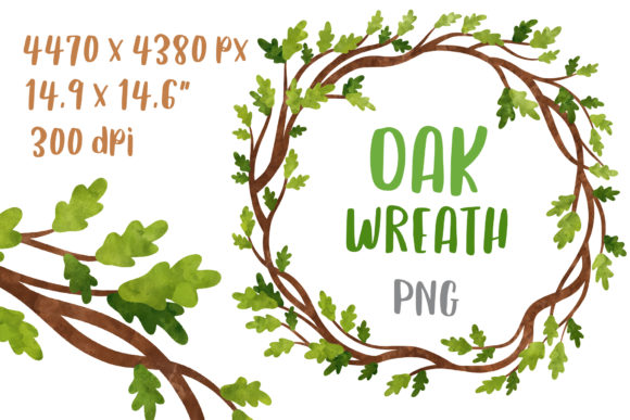 Watercolor Oak Wedding Wreath Art Illustrations