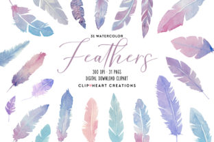 Watercolor Pink Feather Clipart & Illustrations