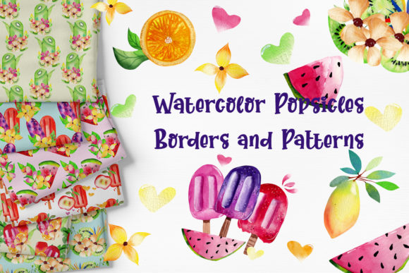 Watercolor Popsicle Patterns and Borders Review
