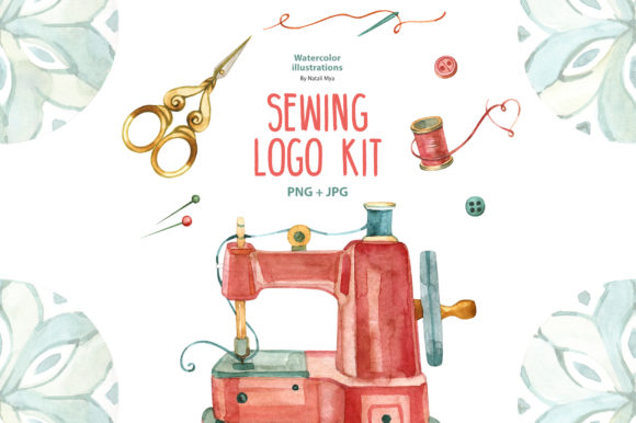 Watercolor Sewing Logo Kit & Illustrations